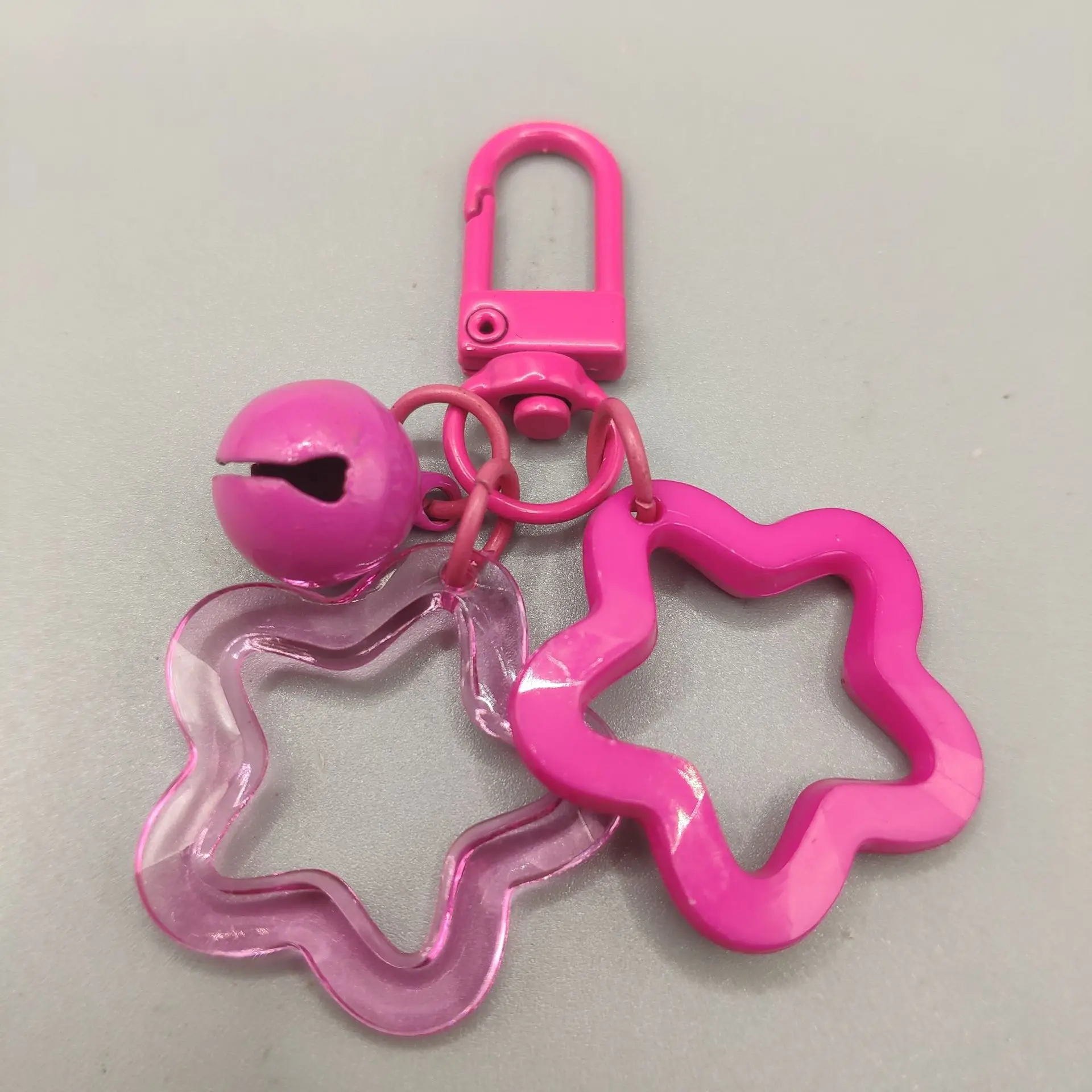 Five-pointed Star Bell Pendant Keychain Elegant Candy Color Bag Keyring Jewelry For Women Girl Car Hanging Trinket Key Holder