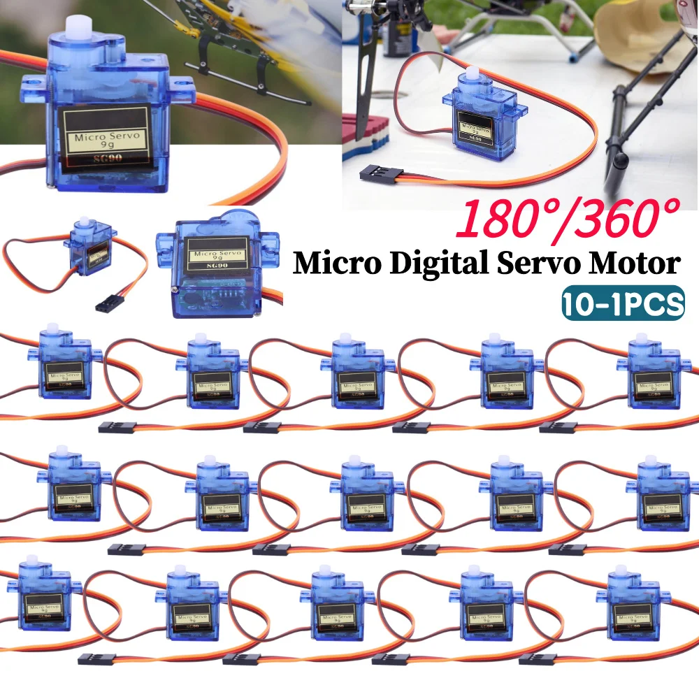 10-1PCS SG90 9G Miniature Servo Motor Fixed-Wing Micro Gear Servo Motor 180/360 Degrees for Airplane Aeroplane Helicopter