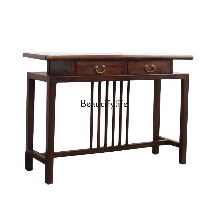 

Modern New Chinese Old Elm a Long Narrow Table Solid Wood Zen Furniture Entrance Cabinet Walnut Altar