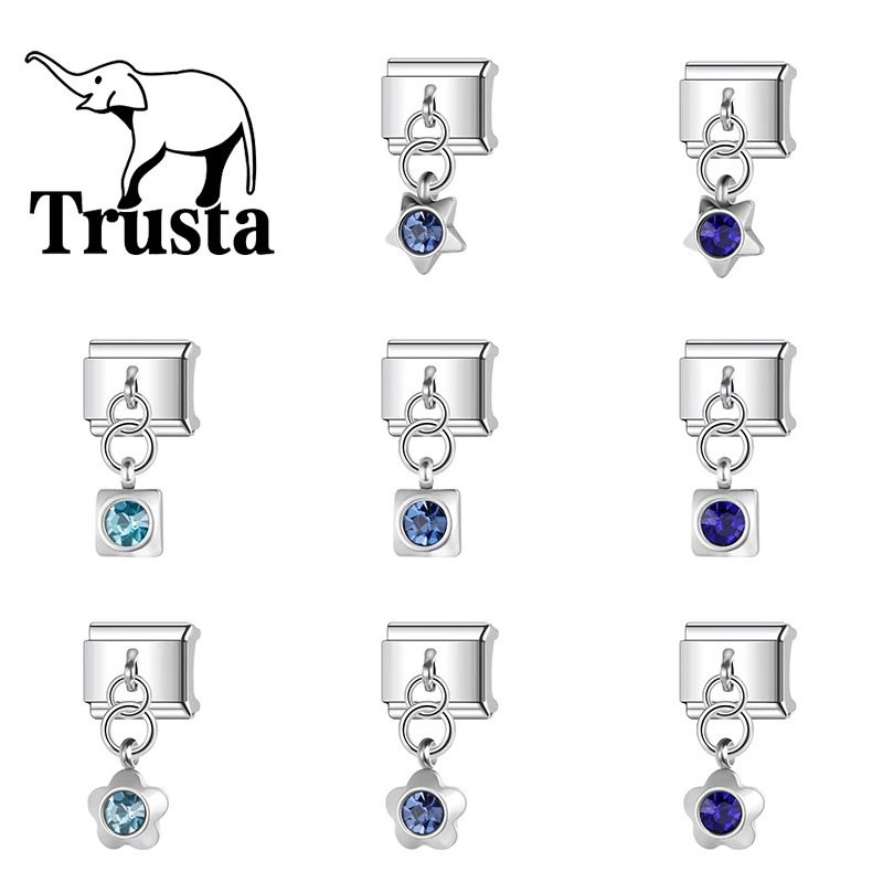 Pulseira de Charms Italianos da Série Azul Trusta com Pingente Brilhante, Compatível com Aço Inoxidável de 9mm para Mulheres, DIY, Fabricação de Joias, Atacado N630