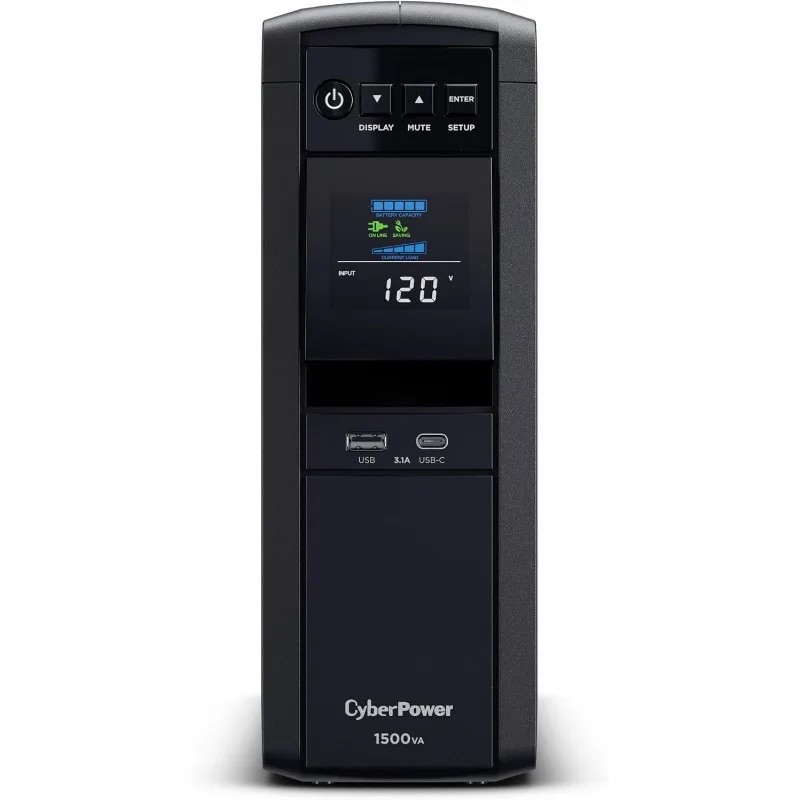 

CP1500PFCLCD PFC Sinewave ИБП Резервная батарея и сетевой фильтр, 1500 ВА/1000 Вт, 12 розеток, AVR, мини-башня; Сертифицированное UL