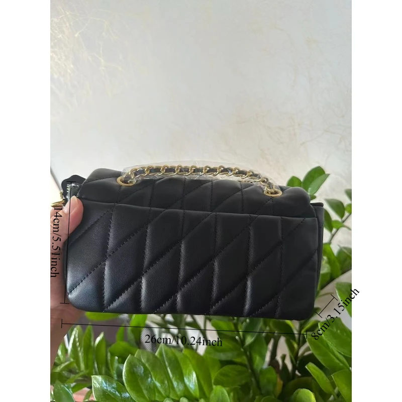 حقيبة Y2K النسائية الكلاسيكية المبطنة، حقيبة مربعة صغيرة بسلسلة من الماس، حقيبة ساعي كتف واحدة، حقيبة تخزين