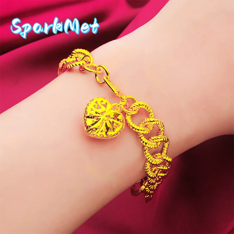 

Браслет SparkmetHollow Heart для женщин, 24-каратное золото, AU999 | Полированные ажурные подвески-сердечки на изящной цепочке, гладкие и сияющие, для повседневного ношения.