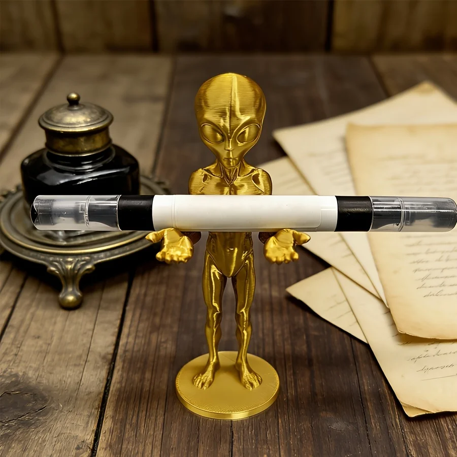 3D Printed Golden Pen Holder Desktop Ornament Office Study Pen Stand Desk Organizer Perfect Gift for Fans of Alien Elements