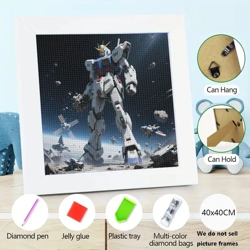 1 Kit de pintura de diamante de Anime Gundam Mecha Robot, arte de diamante redondo de taladro completo 5D DIY, decoración de pared con tema de batalla espacial de ciencia ficción, Co