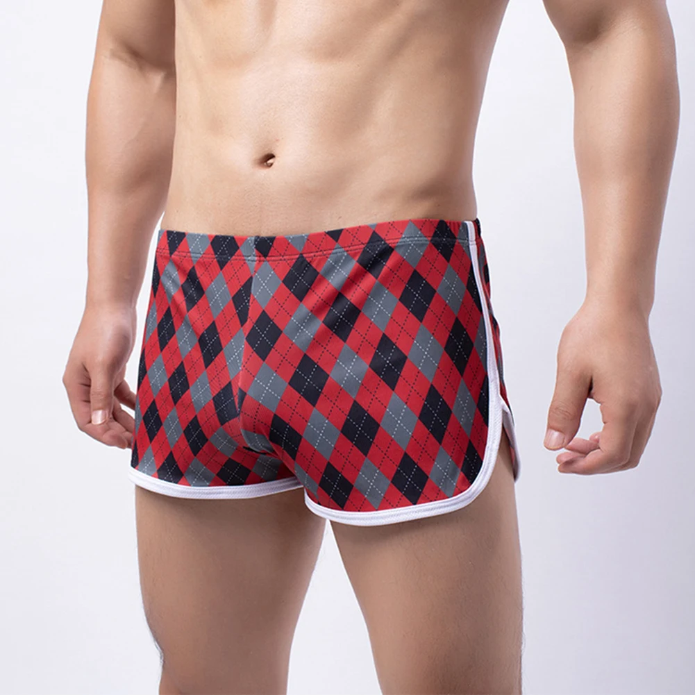 Plaid Print Underwear Trunks for Men  Breathable Briefs Shorts  Polyester Fabric  M 2XL Sizes  Assorted Color Variations