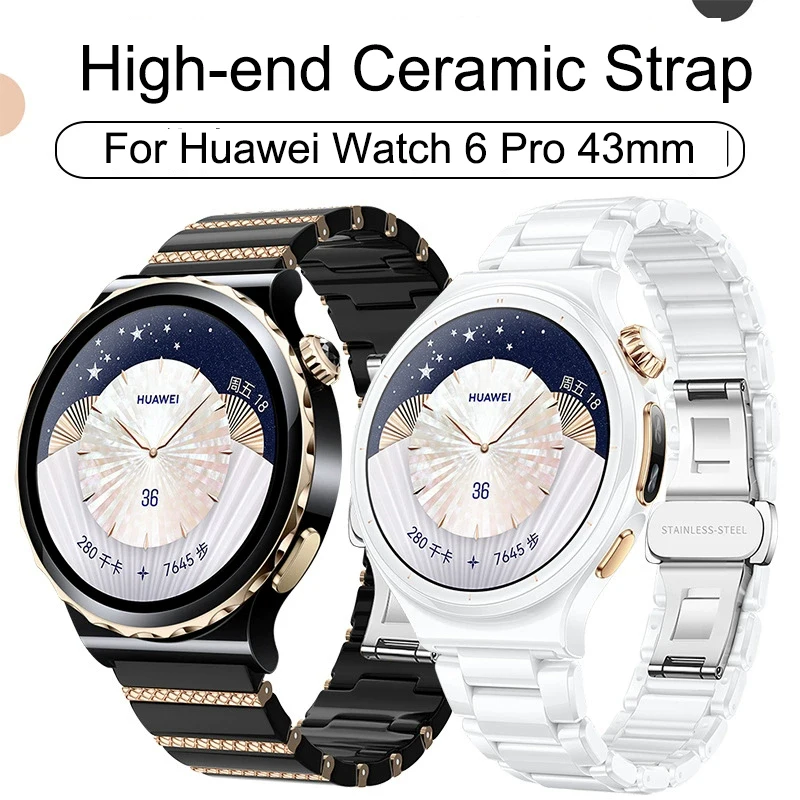 Premium Ceramic Watch Band for Huawei Watch 6 43mm /GT7/GT6 41mm,18mm Quick Release Scratch-ResistantReplacement Strap Bracelet