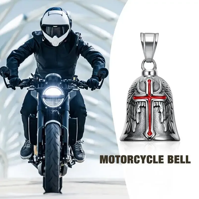 1pcs Vintage Cross Wings Angel Guardian Bell Motorcycle Keychain for Men Fashion Charm Bell Pendant Rider Decor Gift image 6