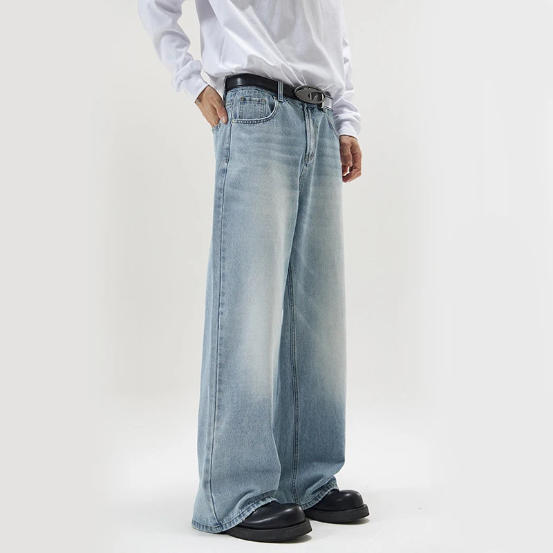جديد الرجال خمر الجينز موضة غسلها الشارع عادية واسعة الساق الدنيم السراويل الصيف المتعثرة فضفاض الذكور تنوعا بنطلون