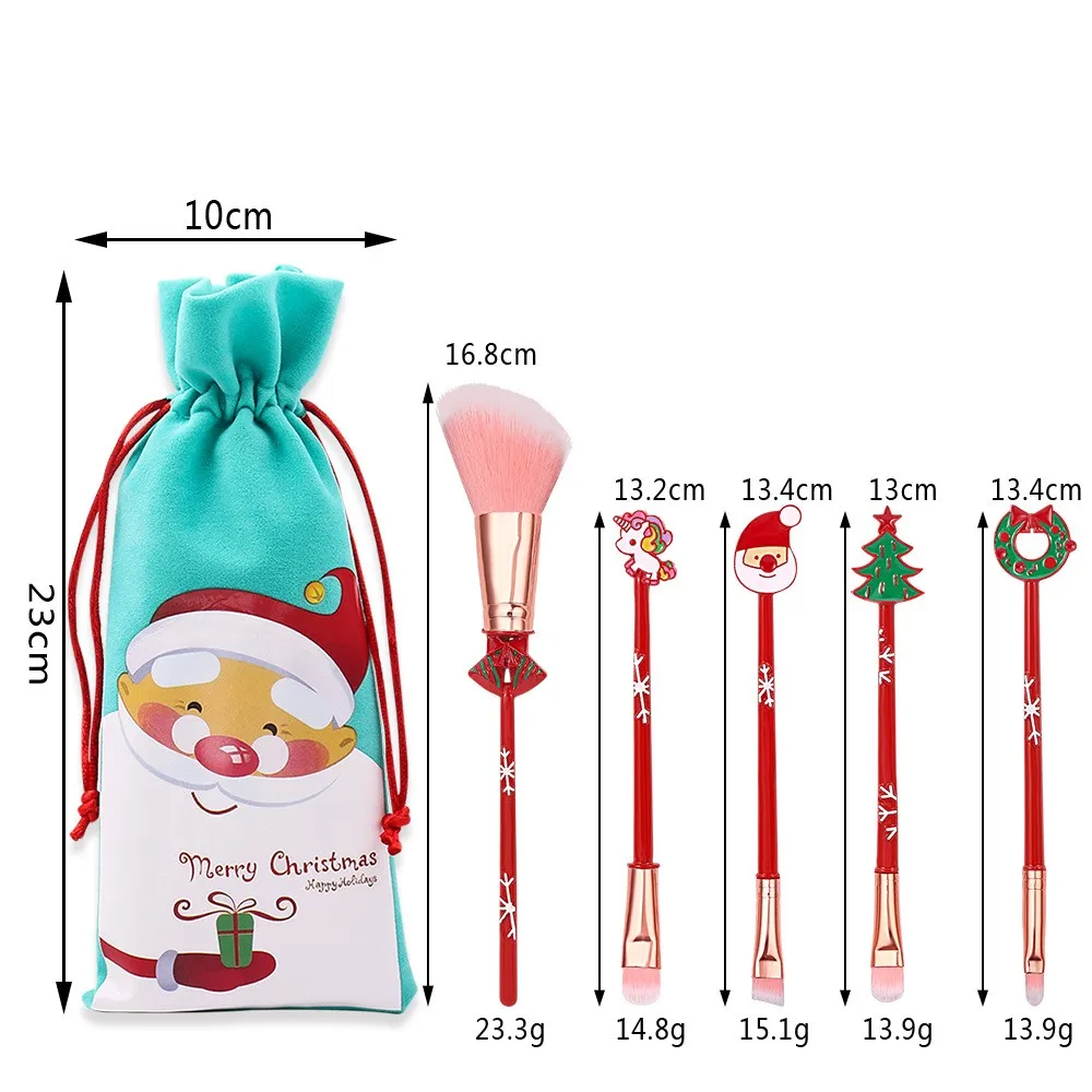 Conjunto de pincéis de maquiagem de Natal de 5/6 peças - presente de feriado |   Pincéis fofos de desenho animado de doces de árvore de Natal de rena de Papai Noel