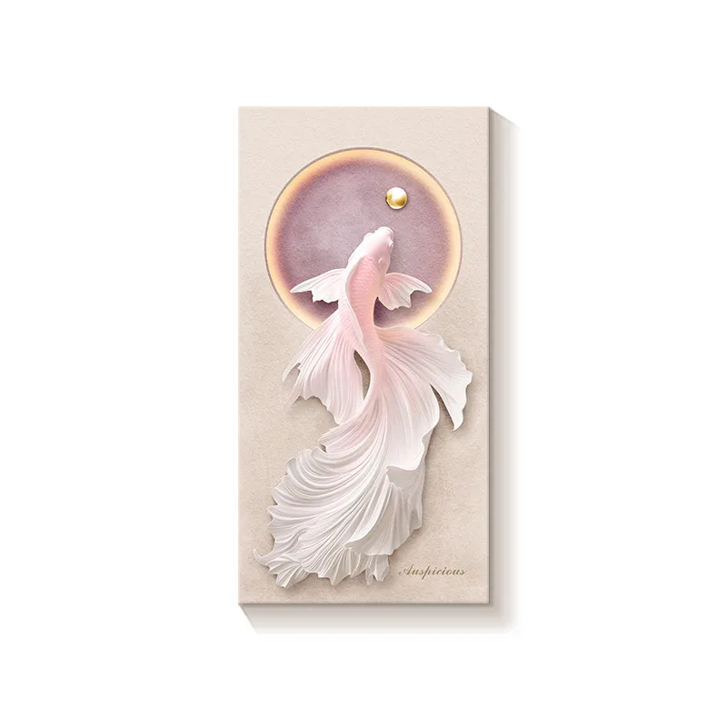 Decorative painting at the end of the corridor mural high sense three-dimensional relief sandstone painting koi hanging picture