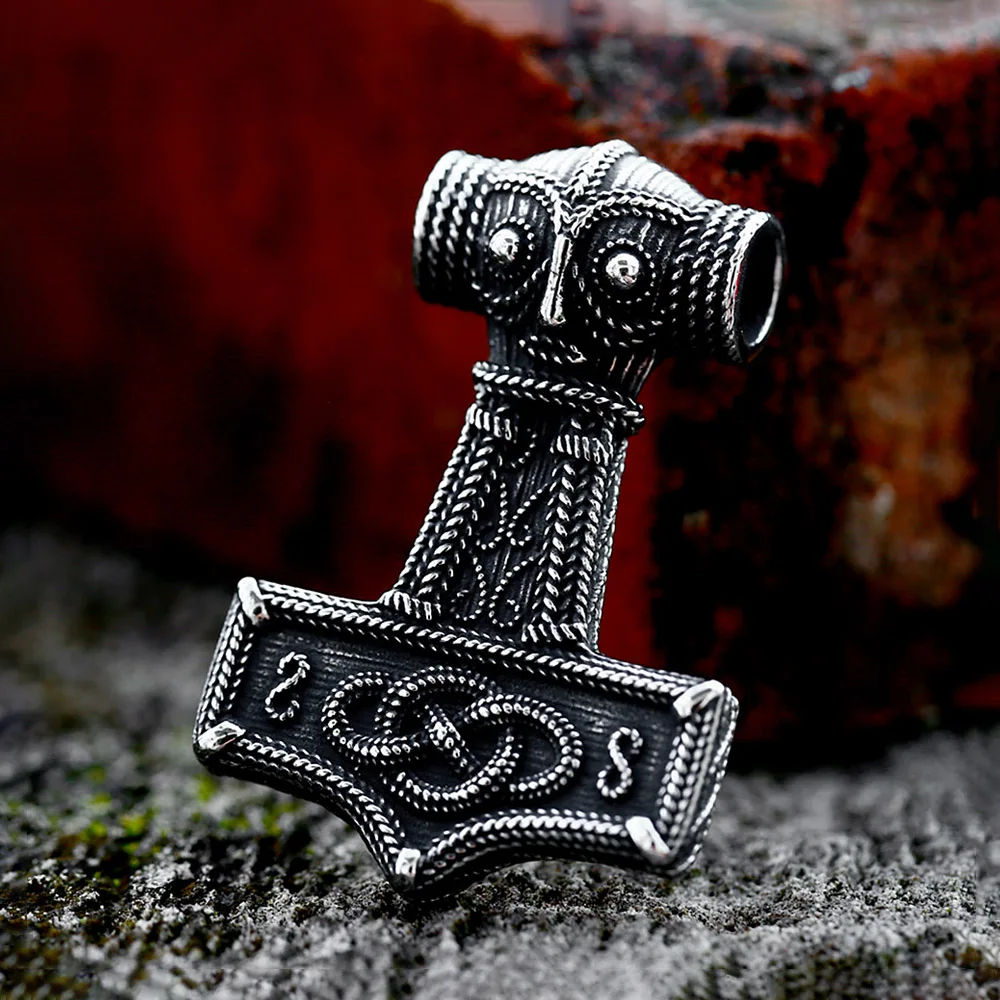 Vintage Viking Owl Pattern Pendant For Men 316L Stainless Steel Nordic Mjolnir Thor\'s Hammer Necklaces Amulet Jewelry Wholesale