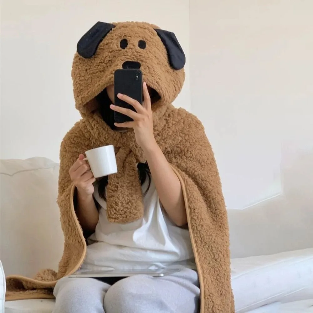 

Зимнее одеяло с капюшоном Kawaii Bear, флисовый материал, мягкий плащ с капюшоном, сохраняющее тепло, одеяло, носимое одеяло для офисного использования