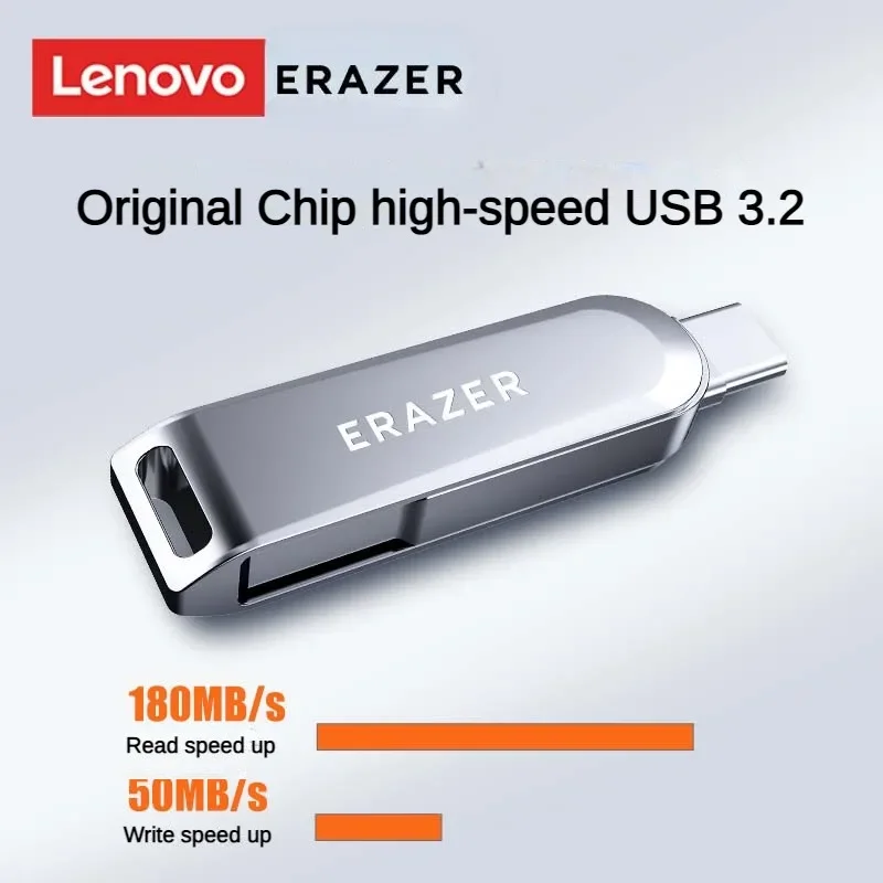 Lenovo 256Gb Type-C Usb3.2 Usb Flash Drive F501 Plus Zilveren Leessnelheid 180 Mb/s Mobiele Computer Dual-Purpose Usb Drive