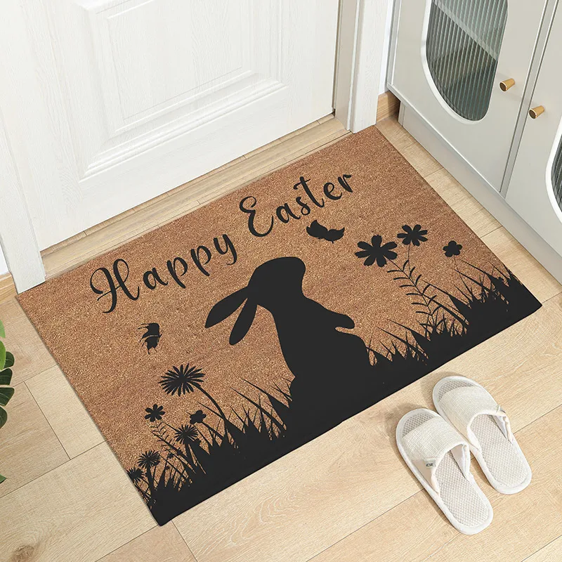 Easter bathroom absorbent non-slip mat, brown cartoon printed carpet waterproof and dirt-resistant, kitchen oil-proof floor mat.