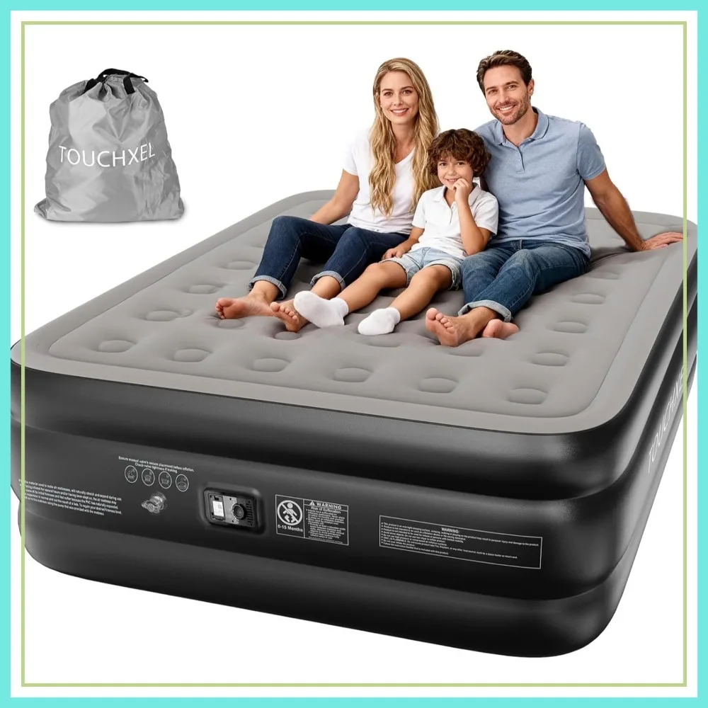 

Queen Air Mattress with Built-in Pump 16 Inch Raised Inflatable Bed for Camping Guests Home Travel 600 lbs