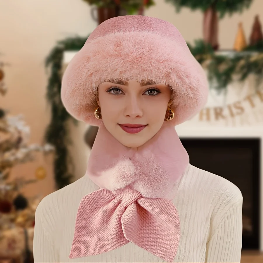 3-piece Winter Warm Suit, Warm Furry Hat, Gloves, Scarf, Hat Set, Windproof and Thick, Suitable for Outdoor Activities