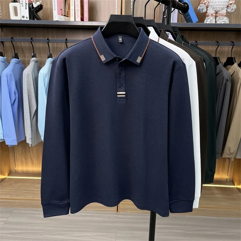 Hochwertiges Herren-Poloshirt aus weicher Baumwolle, Herbst-Neuheit, einfarbig, langärmelig, mit Kragen, modische Business-Herrenbekleidung – Detail 10