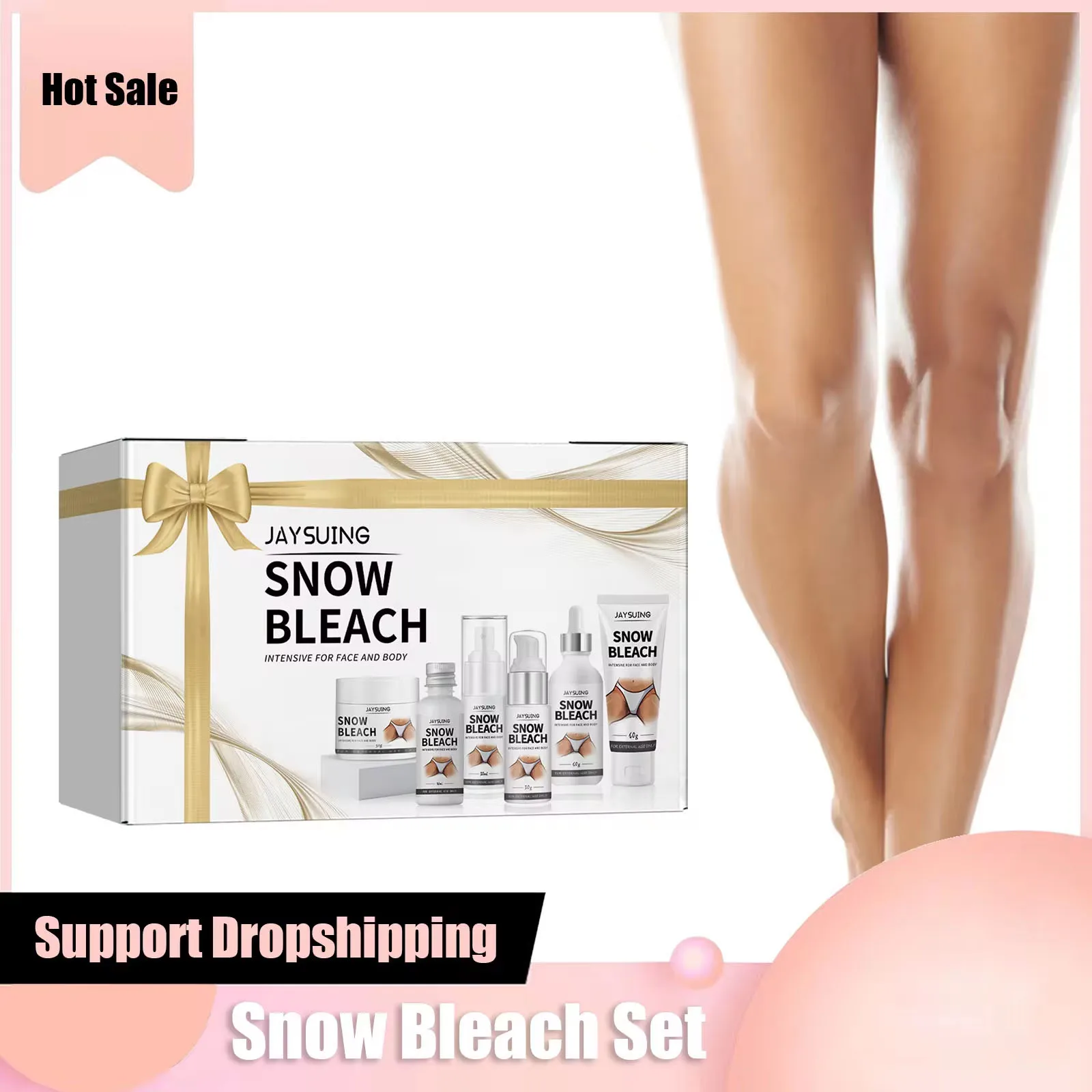 Snow Bleach Cream Private Parts Brighten Fast Bleaching Underarm Knee Dark Sp-ot Remove Melan-in Body Whiteni-ng Serum Cream Set