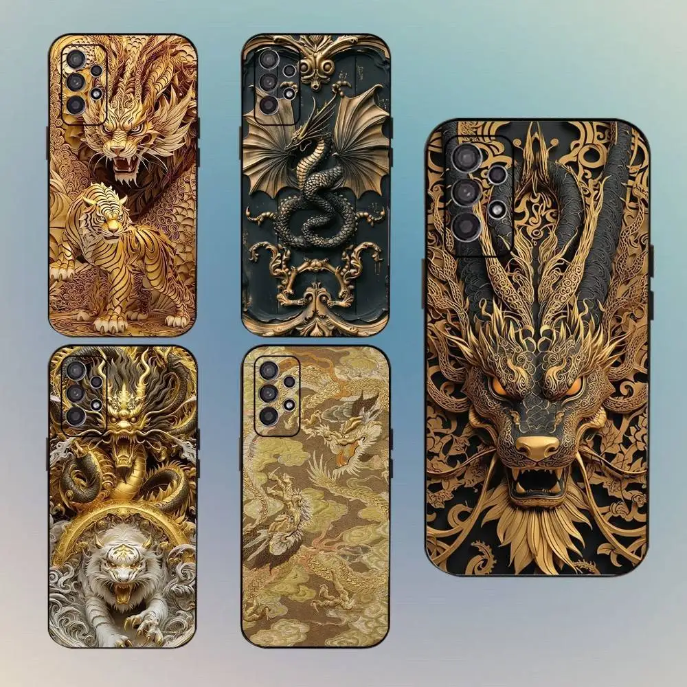 

Luxury Dragon Embossed Phone Case For Samsung Galaxy A13,A21s,A22,A31,A32,A52,A53,A71,A80,Soft Black Shell