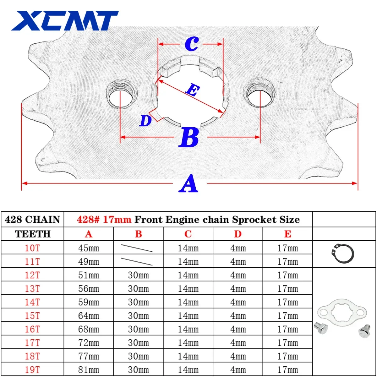 428# 17mm Teeth Front Engine Sprocket 10 11 12 13 14 15 16 17 18 19T For Motorcycle Dirt Pit Bike ATV Quad Go Kart Buggy Scooter