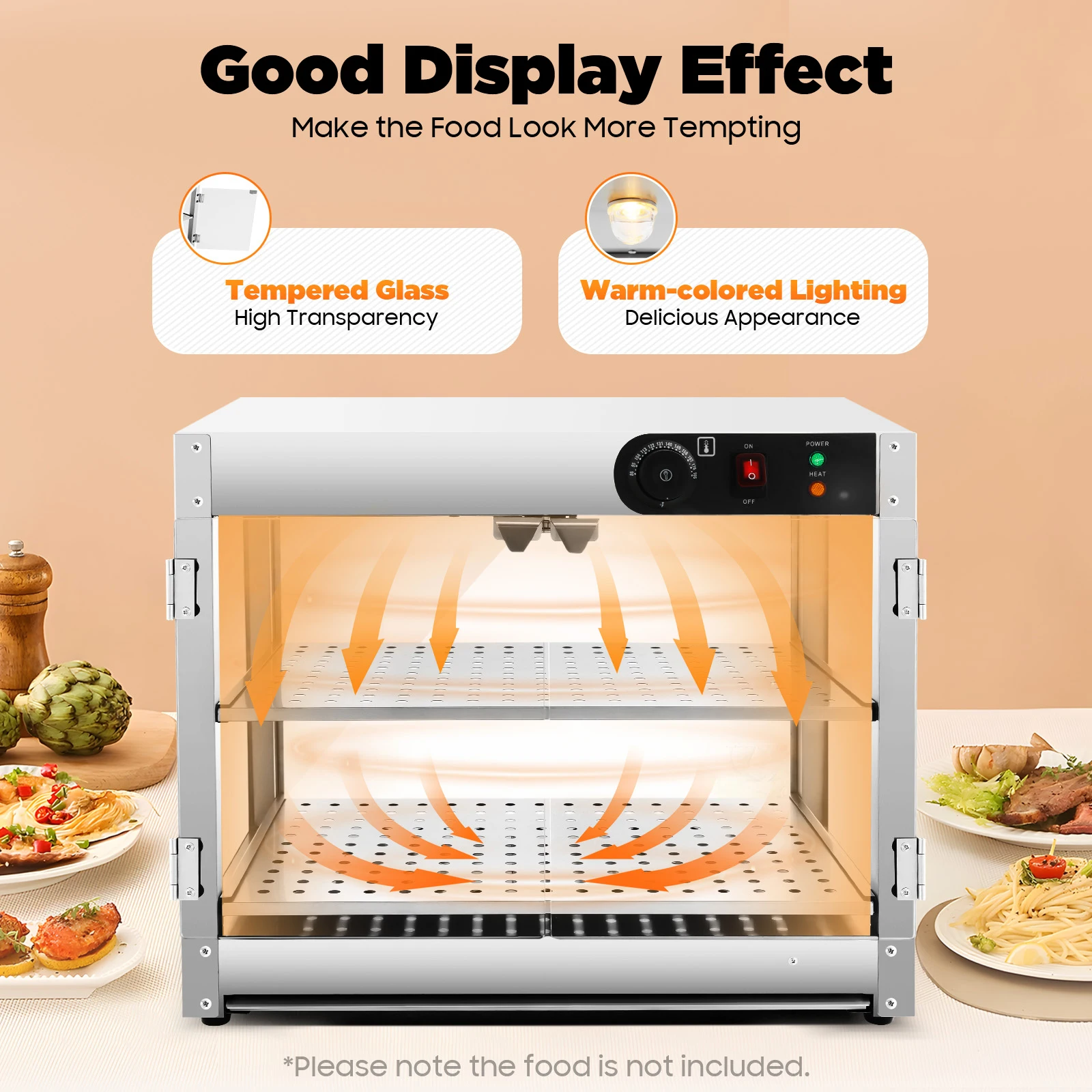 2-boden-Heißzähler-beheizte Vitrine für Lebensmittel, thermische Heizung, Inkubator, Burger-Isolierbox für Restaurant, Kantine, Bäckerei