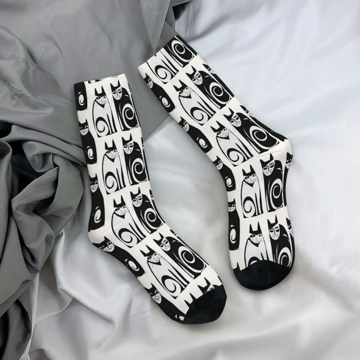 Calcetines de gato blanco y negro para hombre y mujer, medias de invierno, Harajuku