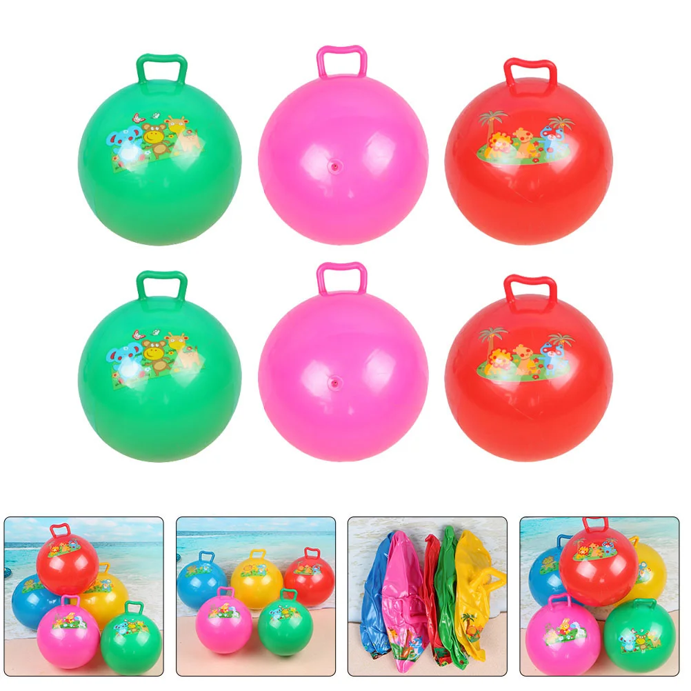 6 Pcs Pat The Ball Jumping Hopping Childrens Toys Handle Bouncy for Kids Cartoon Pattern