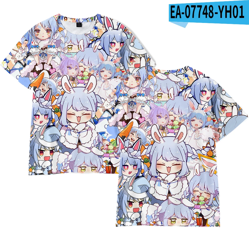 VTuber usa Pekora Camiseta con estampado 3D, cuello redondo, manga corta, ropa de calle japonesa Popular, talla grande, moda de verano