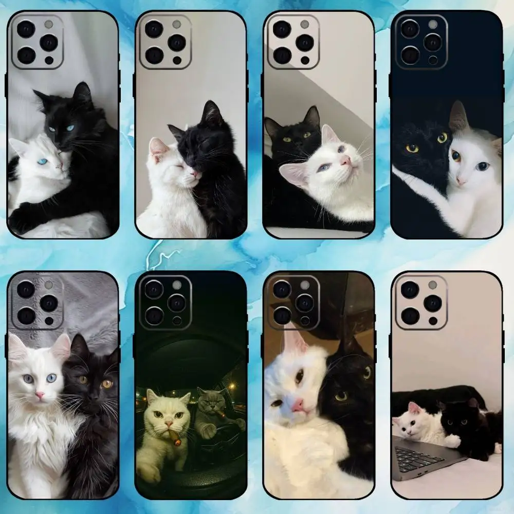 

Cute Black and White Cat Phone Case For iPhone17,16,15,14,13,12,11 Plus,Pro Max Soft Black Cover