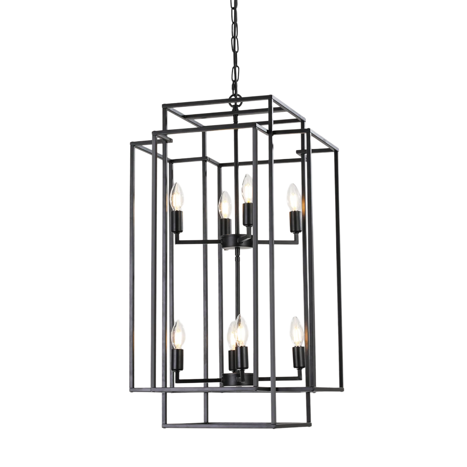 (Same as W1340142527/L1018-B) 8-Lights Black Lantern Tiered Pendant Light Fixtures, Industrial Farmhouse Hanging Chandelier (No