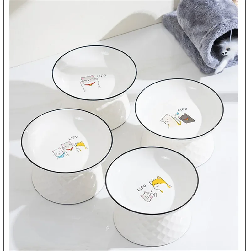 Cat Bowls Ceramic Extra Wide Raised Pet Food Bowl Dog Feeding Elevated Pets Feeder Cat Slow Feeder Cats Accessories Ramen Bowl