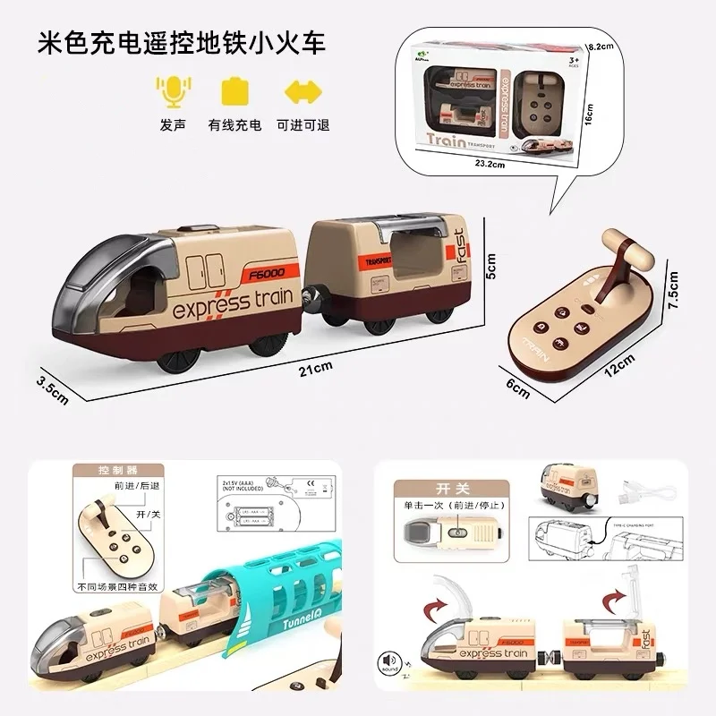 New Hot Toy Remote Control Electric Train 2 Sections Magnetic Link With Remote Control Compatible With Various Wooden TracK W01