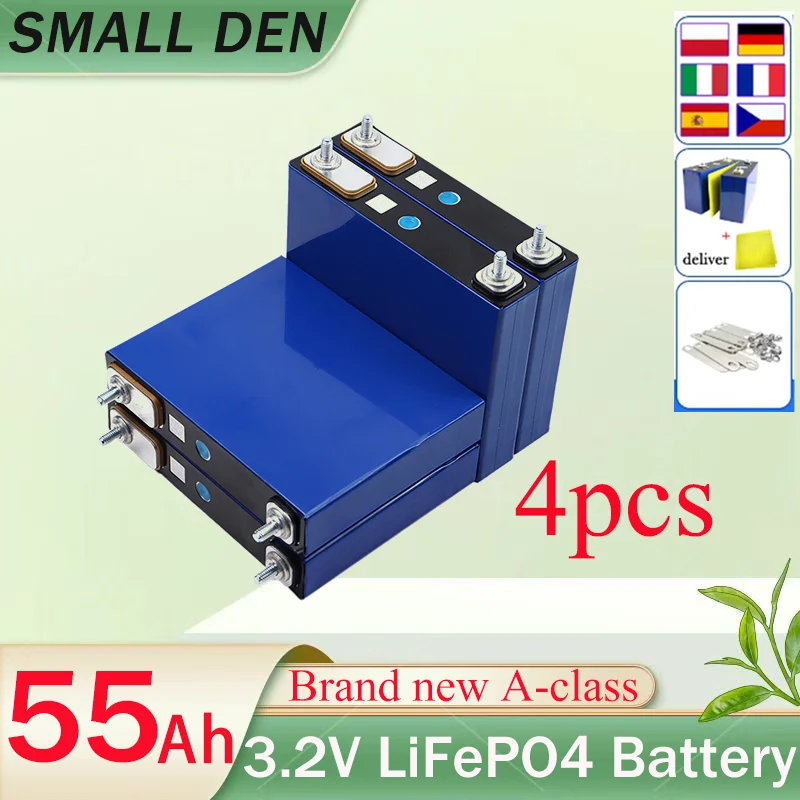 4pcs 3.2V 55Ah LiFePO4 battery pack Lithium iron phosphate batteries for 4s 12V 24V 3C Motorcycle Car Motor modification M6 Stud