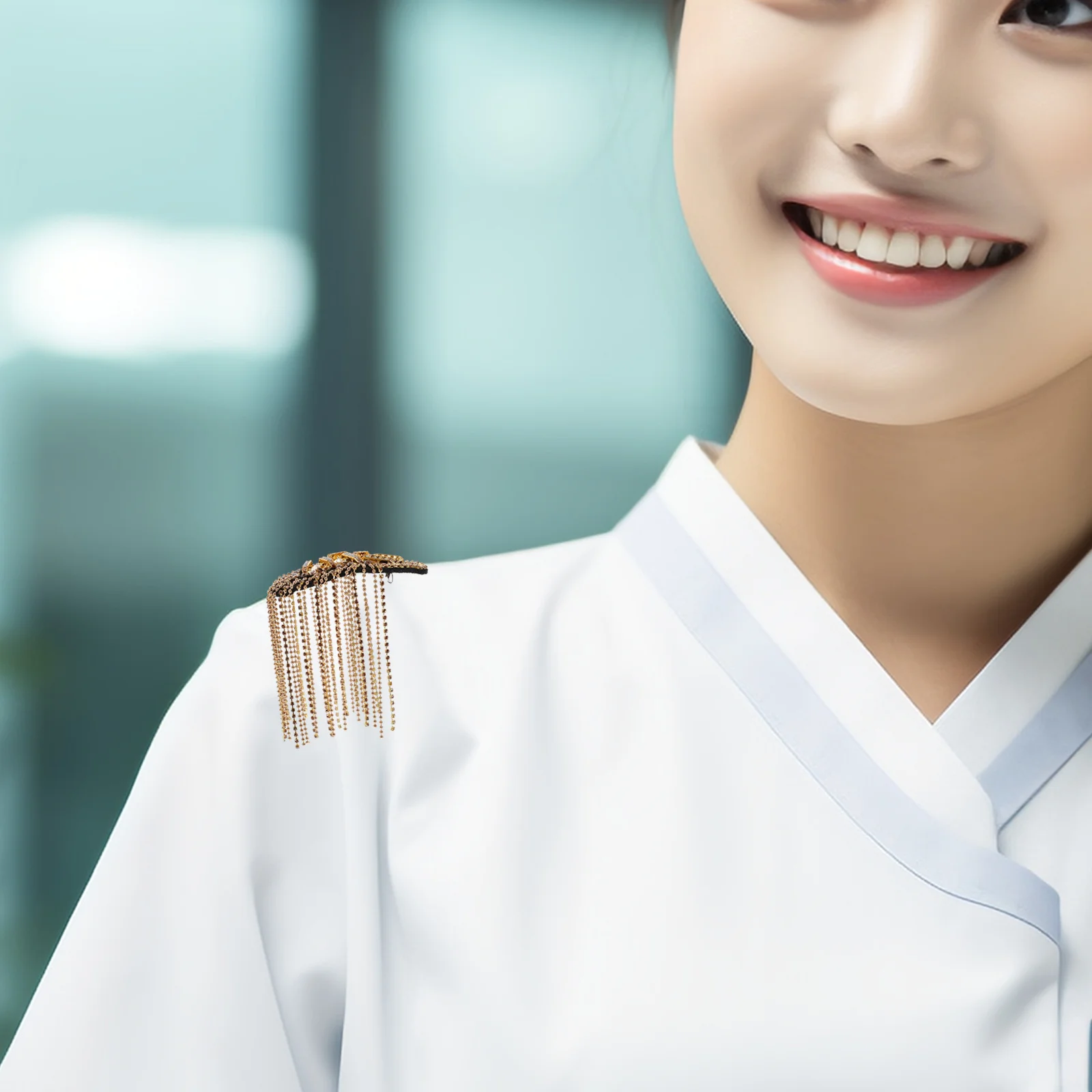 

1Pair Gold Tassel Epaulet Rhinestone Shoulder Board Costume Badge Decor Fringe for Suit Premium Fabric Metal Material Durable