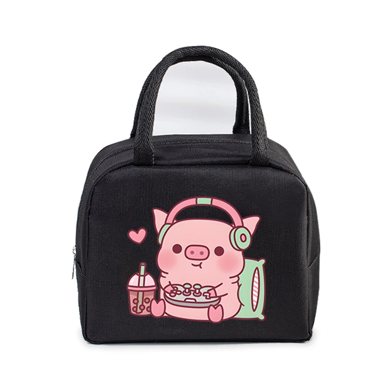 Fast Food Pig Printed Portable Lunch Bags Women Men Thermal Insulation Lunch Box Storage Bag Cartoon Children Bento Lunch Bag