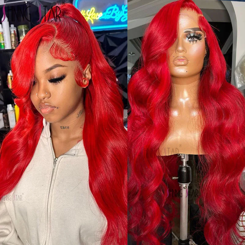 Hot Red Human Hair 13X6 Lace Front Wigs Body Wave 13X4 Hd Lace Frontal Wigs Burgundy 99J Colored 34 Inch Remy Human Hair Wigs