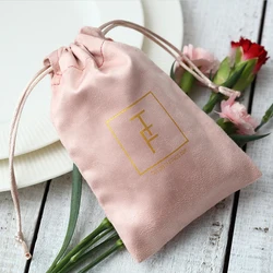 100pcs Personalized Logo Print Jewelry Bags Drawstring Soft Flannel Jewelry Packaging Pouches Velvet Wedding Favor Gift Bags