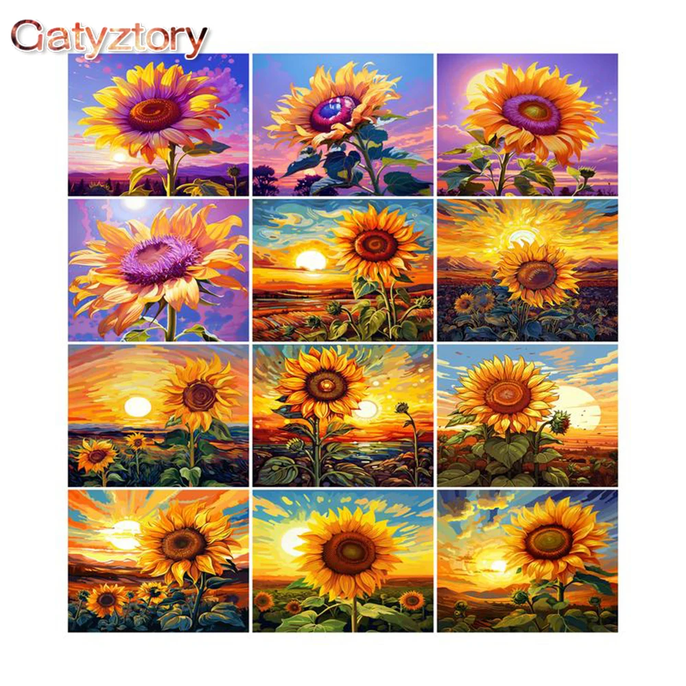 

GATYZTORY 60x75cm Painting By Numbers DIY Sunflower HandMade Acrylic Paint Scenery Decoration Art Picture By Numbers Gift