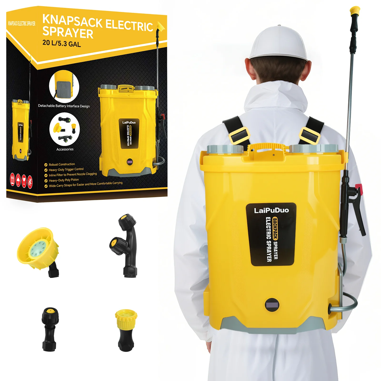 

Battery Powered Backpack Sprayer 5.3 Gallon 0-100 PSI Adjustable Pressure Electric Sprayer for Dewalt 20V Battery (No Battery)