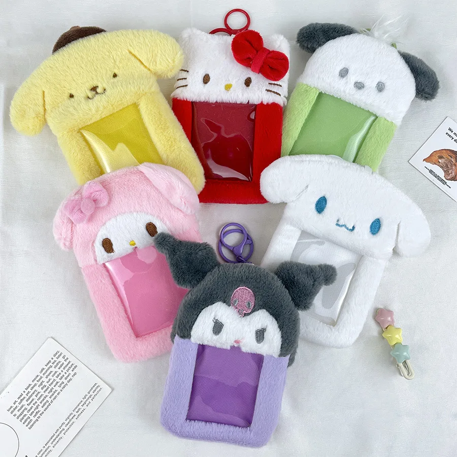 Kawaii Sanrio Plush Card Cover HelloKitty Melody Kuromi Anime ID Card Holder Card Bag Storage Protective Cover Pendant Gifts