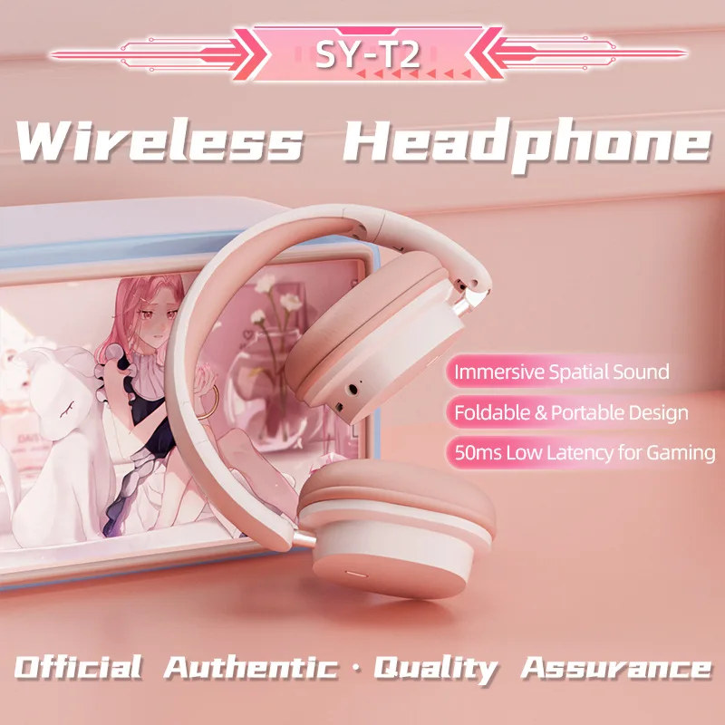 

New SY-T2 Bluetooth Wireless Headphones Foldable Lightweight Noise Reduction Earphone With Mic Stereo Game Headset For Girl Gift