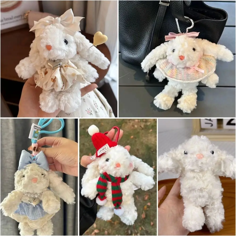 

Kawaii 17cm Plush Bunny Pendant Sweet Bunny with Red Hat Cartoon Rabbit Keychain Rabbit Doll Keychain Gift