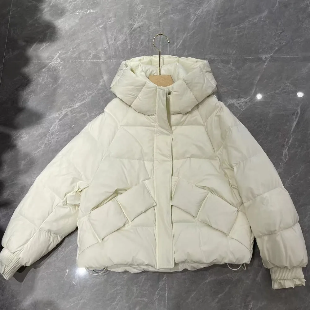 White Duck Down Jacket Women 2024 Winter Short Loose Puffer Coat Hooded Thick Warm Female Casual Feather Parkas Outerwear