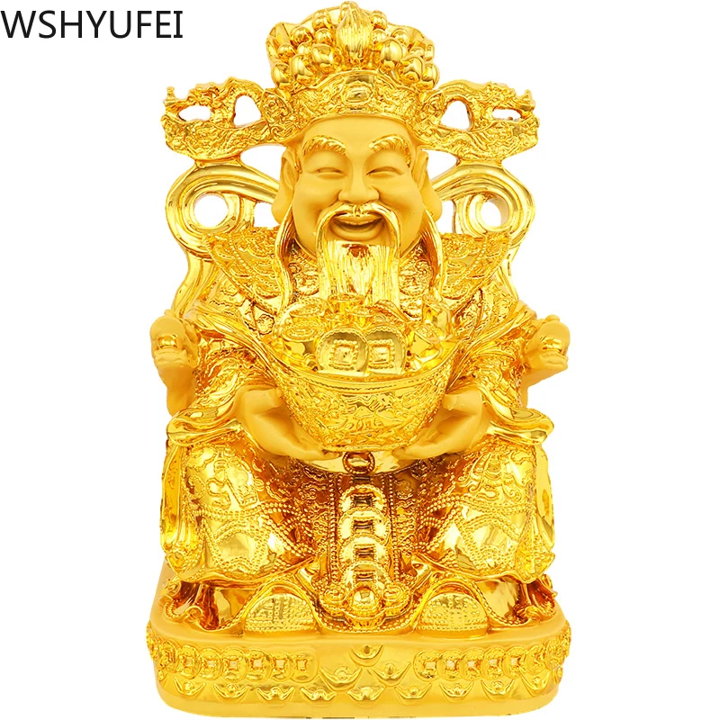 

Chinese Golden Lucky Fengshui God of Wealth Resin Statue Home Decor Entrance Living Room Decorations Birthday Present Crafts