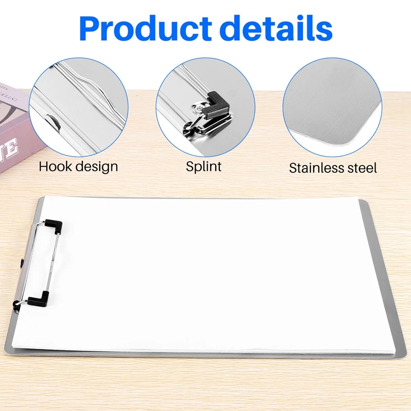 Metal Clipboard Folder A4 Stainless Steel Clip Board Bill Storage Folder Writing File Board Menu Splint For Business