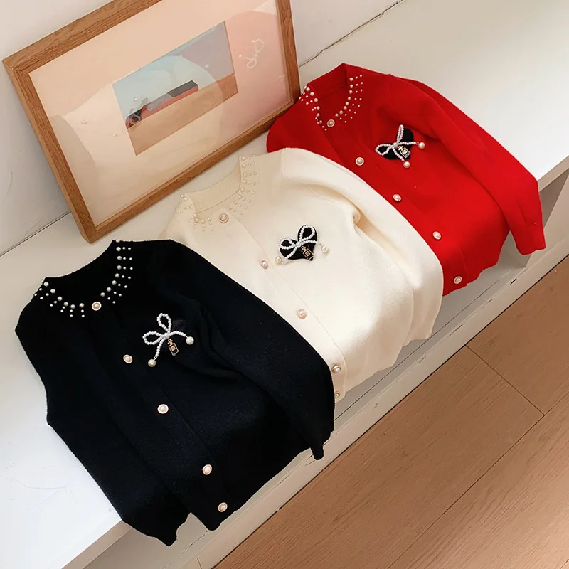 ملابس الأطفال الخريف منتج جديد عقدة شعر للفتيات سترة متماسكة سترة سترة لطيف طفل الحلو قمة الموضة #4