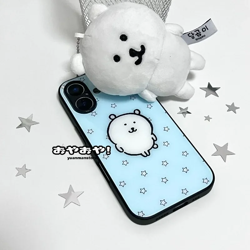 Cute Chiikawa Joke Bear Phone Case Soft Silicone Frame Glass Back for IPhone 16 ProMax 15 Pro 14 13 Drop Resistant Comfort Grip