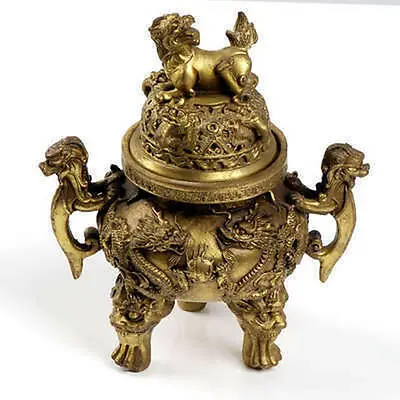 

Oriental Old Bronze copper Carved dragon censer Incense Burner