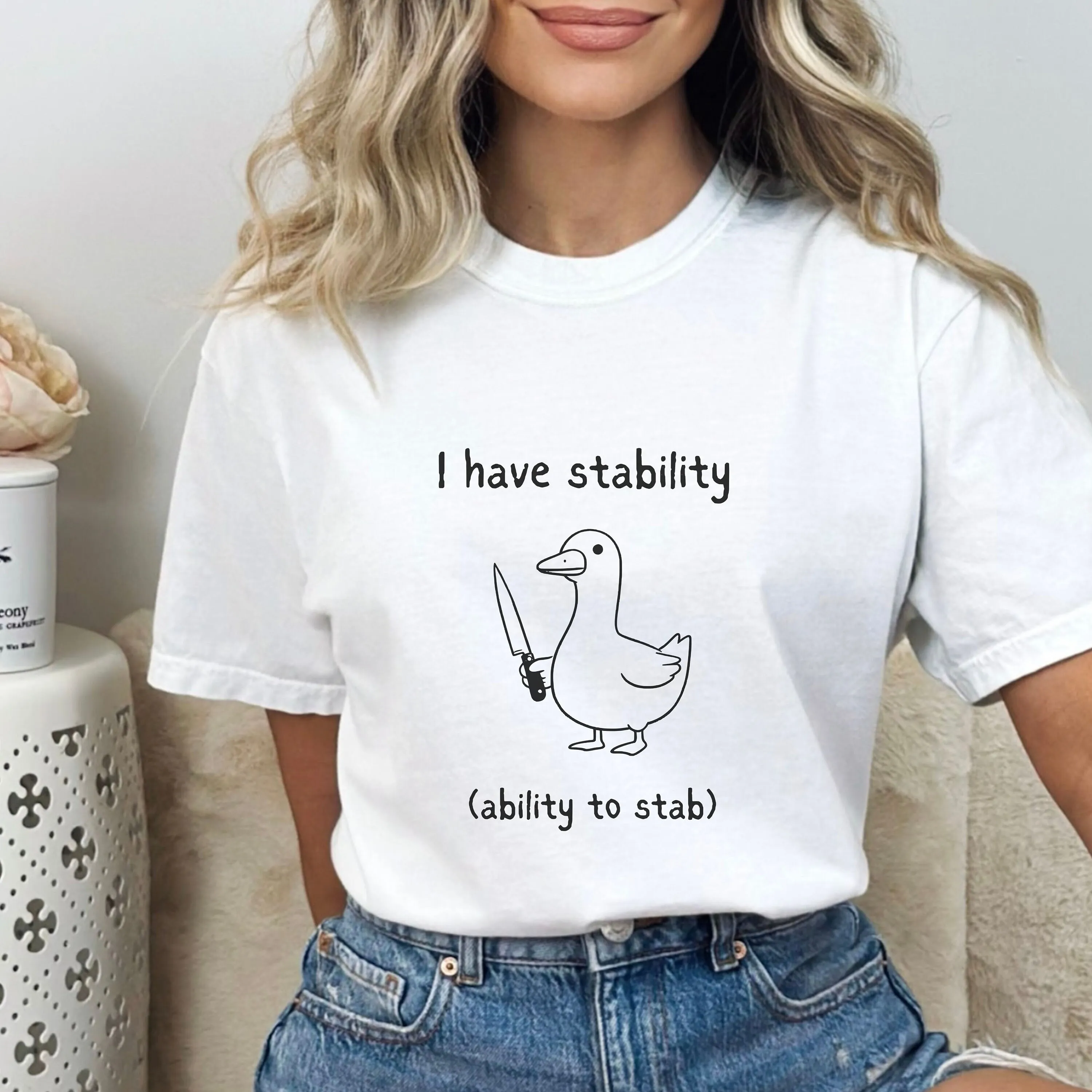 

У меня стабильность Забавная футболка «Глупый гусь» на Хэллоуин Комфортные цвета Саркастический жуткий сезон